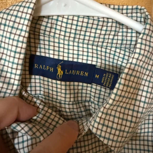 Ralph Lauren Men's Checkered Shirt - Green, Brown, and Off-White - Picture 5 of 7